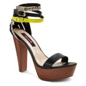 Betseyville Platform Sandals - black + neon yellow + snake print: Size 6.5